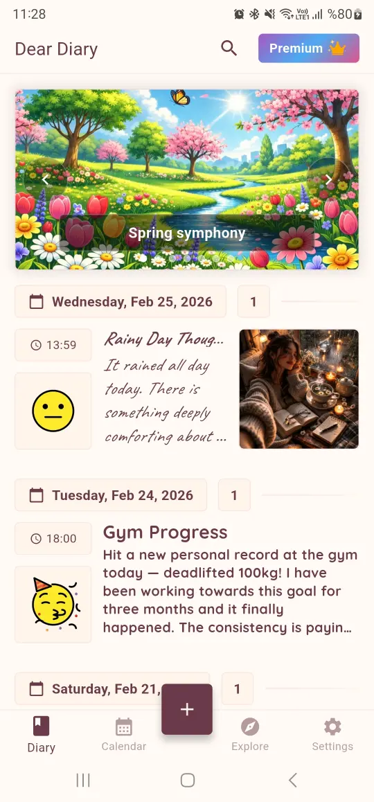 Dear Diary app - Spring Symphony theme screenshot