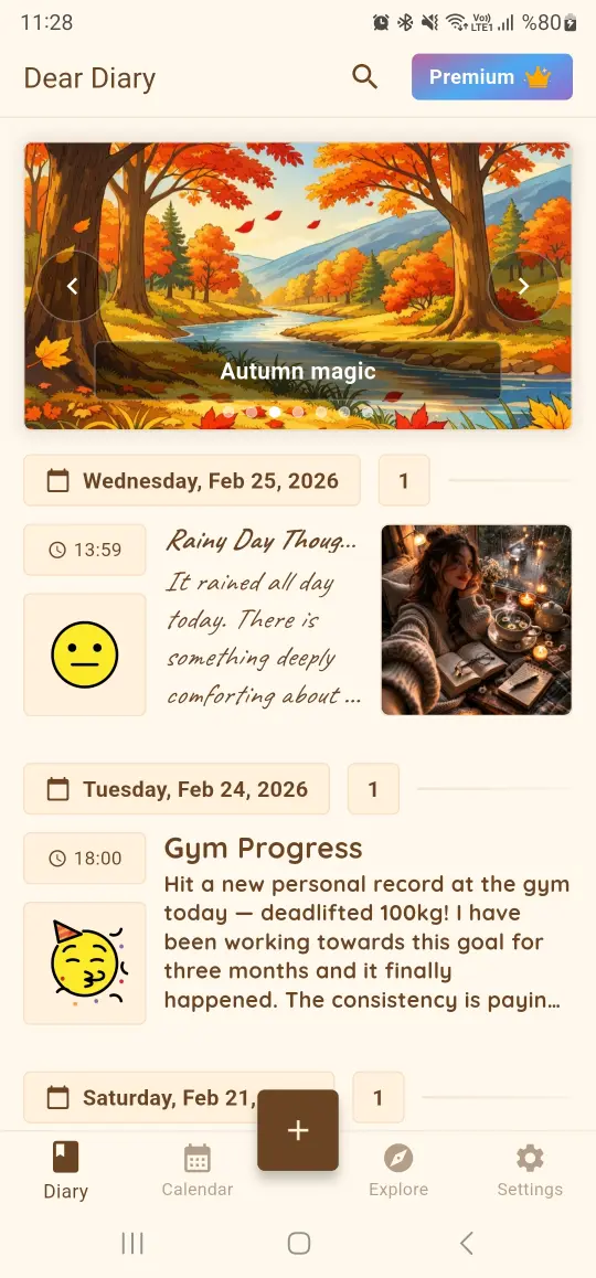 Dear Diary app - Autumn Magic theme screenshot