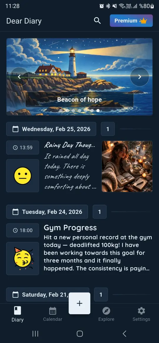 Dear Diary app - Beacon of Hope theme screenshot